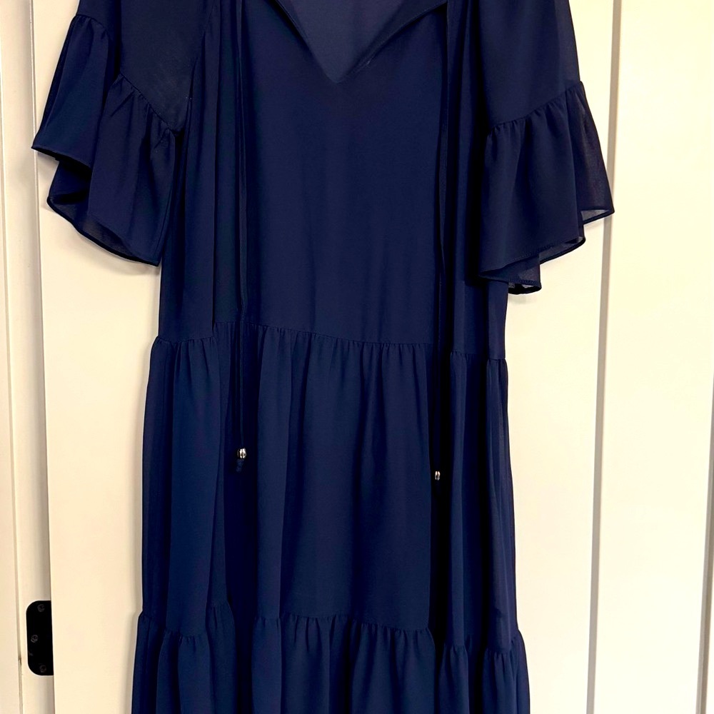 Robbie Bee Blue Midi Sundress with Sailor Collar and Flutter Sleeves